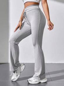 SHEIN Unity Women's Tie Front Flared Pants - Grey - View 5