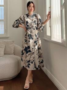 Dazy Designer Váy dài tay thiết kế hoa thanh lịch cho nữ, bèo nhún - Nhiều màu - Xem 7