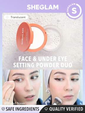 SHEGLAM بودرة تثبيت الوجه وتحت العين Insta-Ready Duo-Translucent 2 في 1 بودرة تثبيت سائبة مشرقة غير لامعة بدون مسام بودرة مقاومة للماء مكياج الوجه بودرة لعيد الميلاد والشتاء علامة تجارية جمال مكياج مستحضرات تجميل للنساء الفتيات مثالي لفصل الخريف الشتاء مثالي ل- Y2K أزياء أنيقة هدية حفلة جاهز أفضل لون