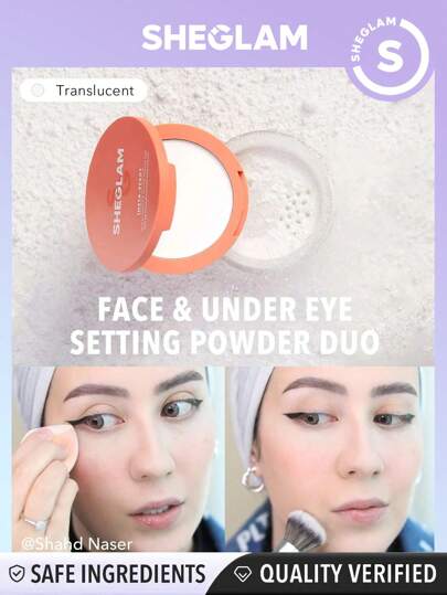 SHEGLAM بودرة تثبيت الوجه وتحت العين Insta-Ready Duo-Translucent 2 في 1 بودرة تثبيت سائبة مشرقة غير لامعة بدون مسام بودرة مقاومة للماء مكياج الوجه بودرة لعيد الميلاد والشتاء علامة تجارية جمال مكياج مستحضرات تجميل للنساء الفتيات مثالي لفصل الخريف الشتاء مثالي ل- Y2K أزياء أنيقة هدية حفلة جاهز أفضل لون