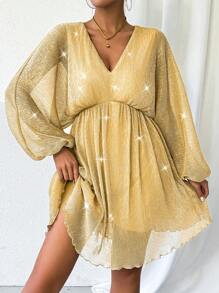 Chiquease Women's V-Neck Batwing Sleeve Dress - Champagne - View 5