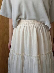 FRIFUL 女性網紗和褶邊中長裙 - 米色 - 查看 7