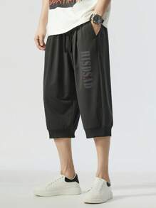 Pantalones Capri Holgados Con Letra Impresa De Talla Grande Para Hombres, Perfectos Para La Primavera Y El Verano - Negro - Ver 2