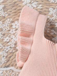 Đứa bé gái Viền Ruffle Đan Áo liền quần chặt Without Tee - Hồng - Xem 6