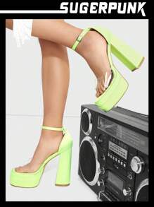 Sugerpunk Valetines Y2K Waterproof Platform Chunky Heel Green Sandals - Green - View 4