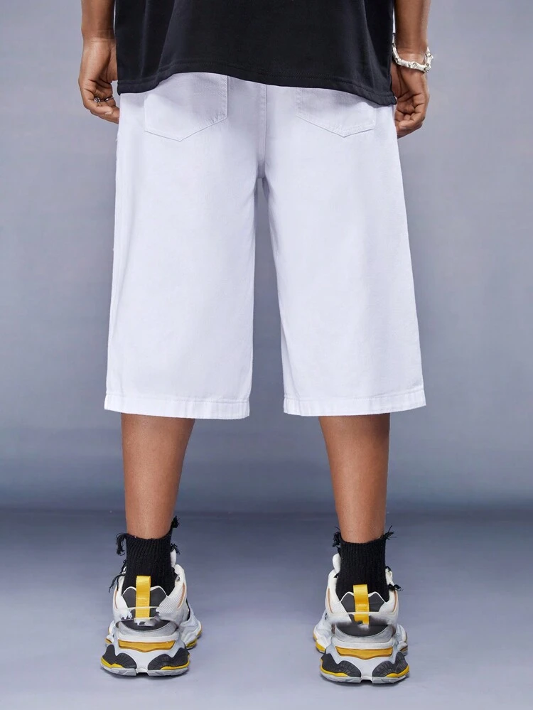 Men's Skull & Letter Print Casual Denim Shorts