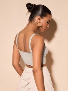 SHEIN Privé Chain Detail Crop Cami Top - Apricot - View 2