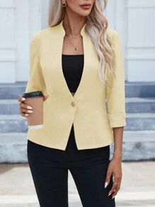 SHEIN Clasi 女士收腰定肩長袖西裝外套 - 黃色 - 查看 1