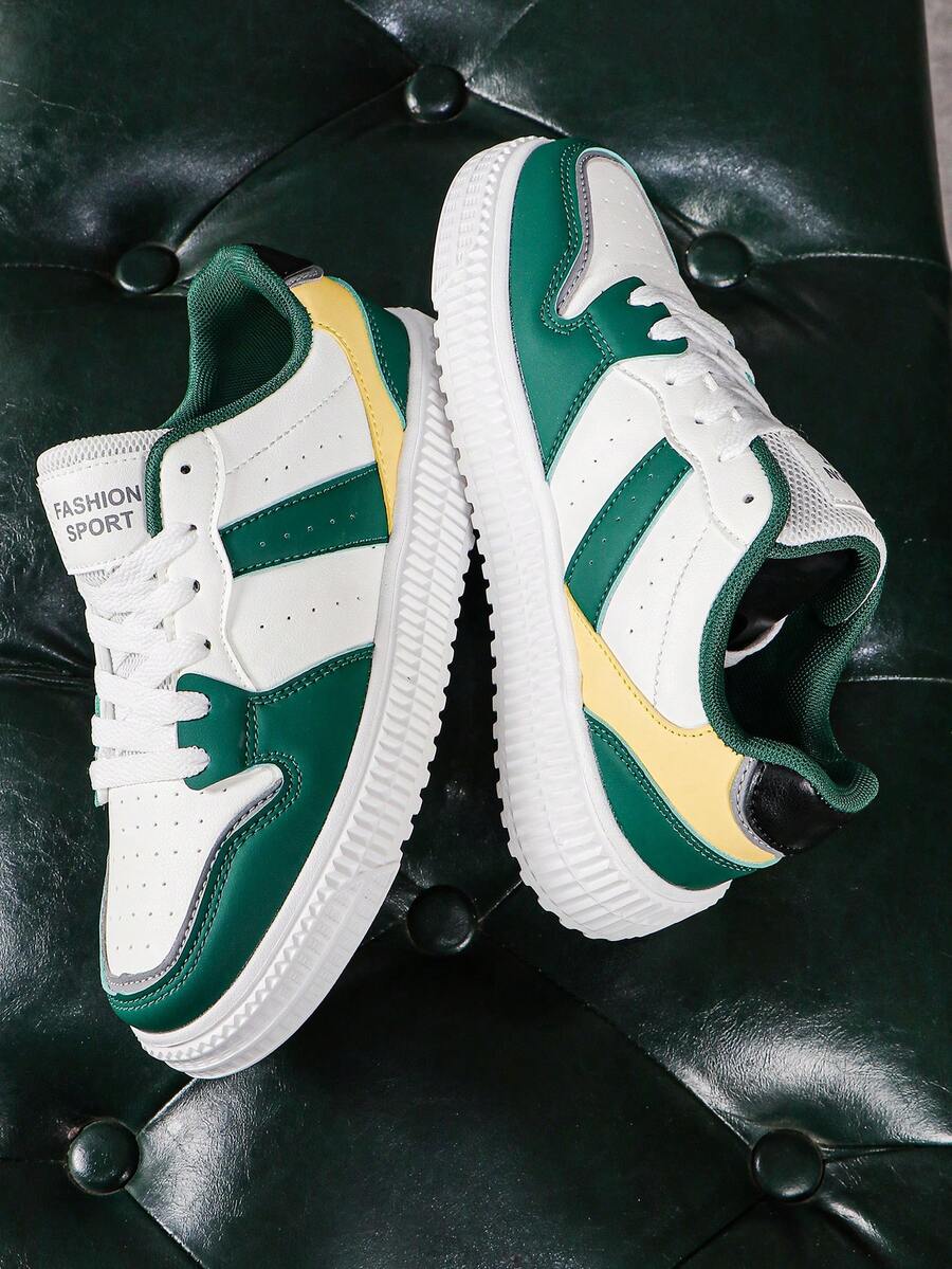 2024 Hàng mới đến Nam Cặp đôi Giày dép Chóp giầy tròn Khối màu Giải trí Thể thao Giày thể thao ngoài trời Với In thư Và Mặt trước Lace-up - Nhiều màu - Xem 1