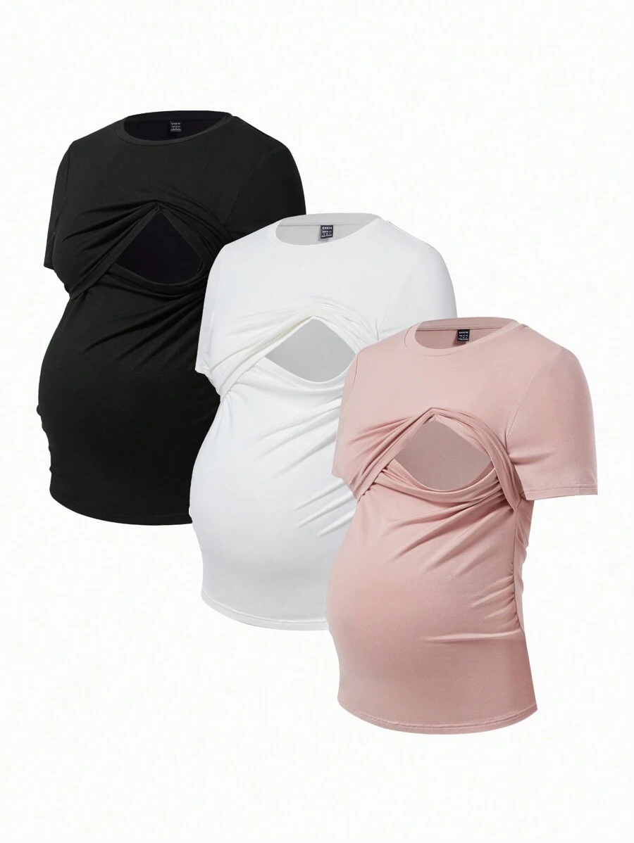 Modmama Maternity Solid Color Nursing T-Shirt - Pink - View 1