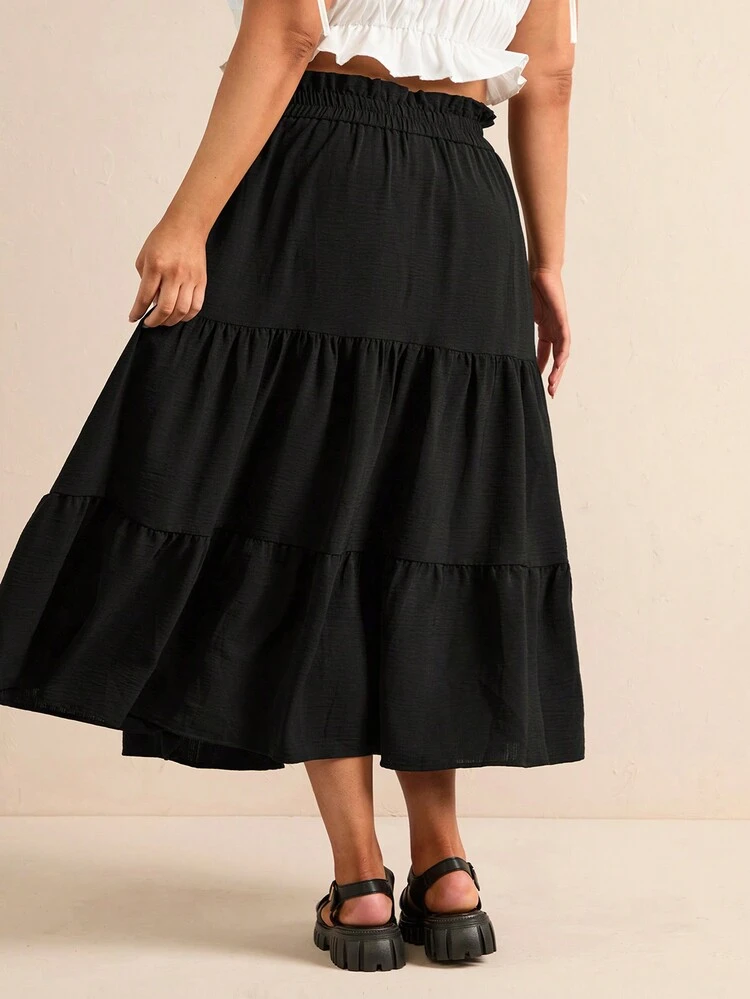 Plus Size Women's Solid Color Ruffle Hem Skirt