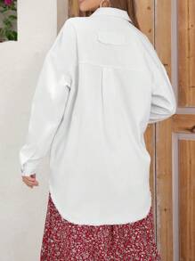 SHEIN LUNE Button Front Frayed Hem Denim Jacket - White - View 2