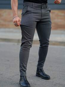 男款修身緊身斜紋棉布褲 - 深灰色 - 查看 3