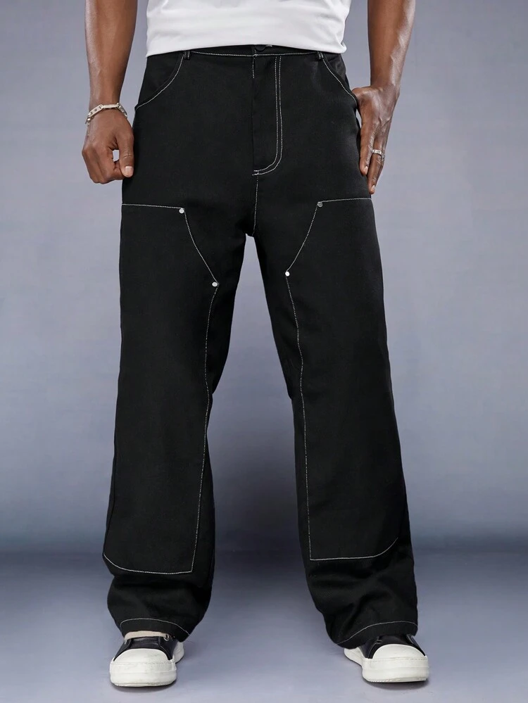 Men's Woven Casual Bright Line Straight Pants