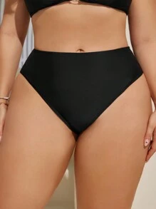 SHEIN Swim Curve 夏季沙滩加大码纯色褶皱泳裤，沙滩度假风 - 黑色 - 查看 4
