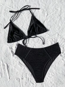 Swim Lushoire Conjunto de bikini separado de tirantes para mujer, para verano y playa - Negro - Ver 5