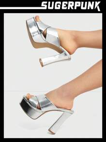 Sugerpunk Y2K Waterproof Platform Chunky High Heel Sandals Summer - Silver - View 5