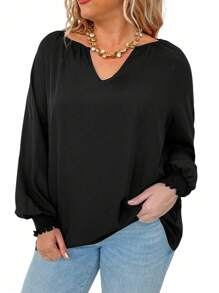 SHEIN LUNE Karbowany dekolt Rozkloszowany Rękaw Topy