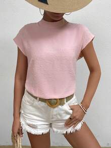 SHEIN Essnce Chấm Swiss tay cánh Giải trí Thời trang Áo sơ mi - Hồng - Xem 6