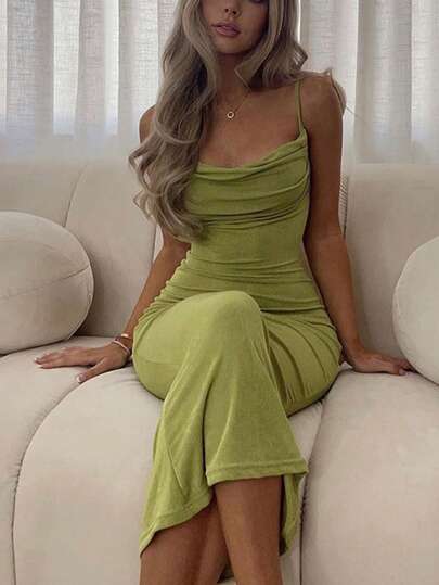 Vestido de mujer de unicolor con escote sexy y espalda descubierta, sexy y elegante, adecuado para fiestas, vacaciones y salidas nocturnas, primavera/verano