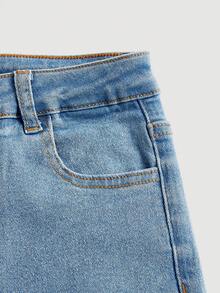 SHEIN Jeans acampanados con bolsillos en diagonal y estampado de mariposas estilo boho primavera-verano para niña preadolescente, verano - Lavado ligero - Ver 3
