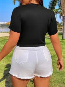 Flirla Kích thước lớn Của phụ nữ Tim In Quần skinny Áo thun - màu đen - Xem 2