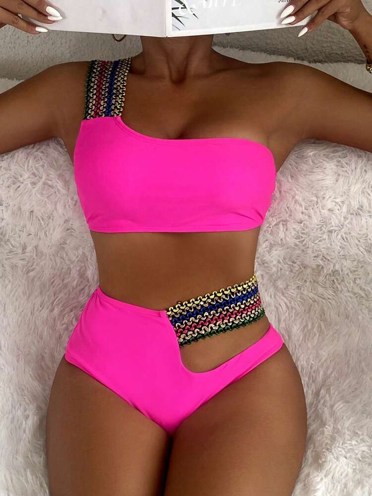 Summer One Shoulder Hollow Out Bikini Set