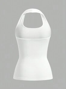 SHEIN EZwear White Long Casual Halter Top, Suitable For Women In Summer, Slim Fit