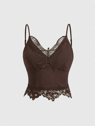 Fairycore Top bretelle sottile pizzo a contrasto