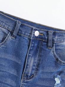 SHEIN Tween Boy 2pcs/Set Black T-Shirt And Ripped Frayed Washed Blue Denim Jeans Set,For Spring And Summer Tween Boy Outfits - Dark Wash - View 4