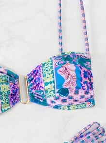 SHEIN Swim Summer Beach Patchwork Flower Printed Two-Piece Bikini Set - Multicolor - View 5