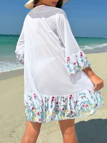 SHEIN Swim 女式拼布碎花和服罩衫，适合夏季、海滩、度假 - 彩色 - 查看 2