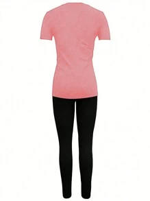 INAWLY Heart And Butterfly Printed Short Sleeve Top And Pants Romantic 2 Pieces Set For Valentine's Day