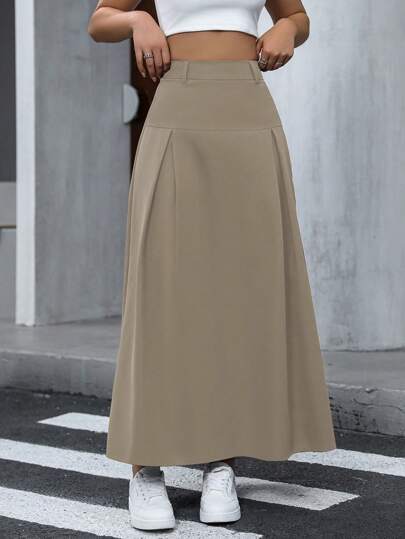 Chiquease Casual Solid Color Pleated Skirt Maxi Women Outfit Fall Cloth For Women