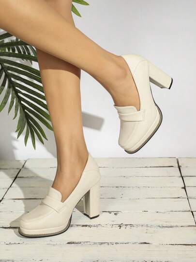 Fall/Winter 2025 Women's Wooden Grain Thick Heel Waterproof Platform Square Toe Casual Office Pumps,Elegant,Loafers