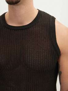 Men's Sleeveless Knitted Vest - Black - View 4