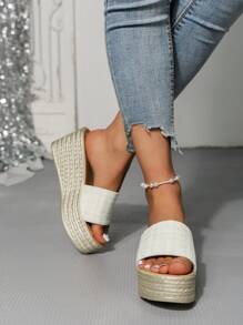 Giày sandal đế dày thêu họa tiết nhiều màu sắc phong cách Bohemian cho ngày lễ bên bờ biển - trắng - Xem 3