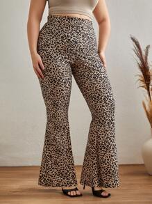 RueChic Leopard Print Flare Leg Pants - Multicolor - View 4