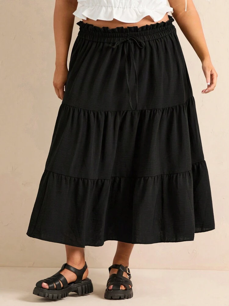 Plus Size Women's Solid Color Ruffle Hem Skirt