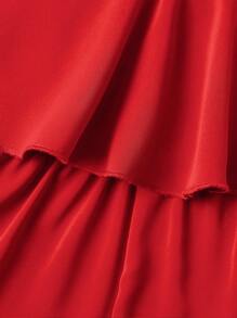 SHEIN Baby Girl Casual And ComforRuffle Ruffle Romper - Red - View 5