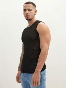 Men's Sleeveless Knitted Vest - Black - View 3