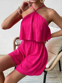 Breezaya 夏季純色露背連身短褲，緊身腰設計