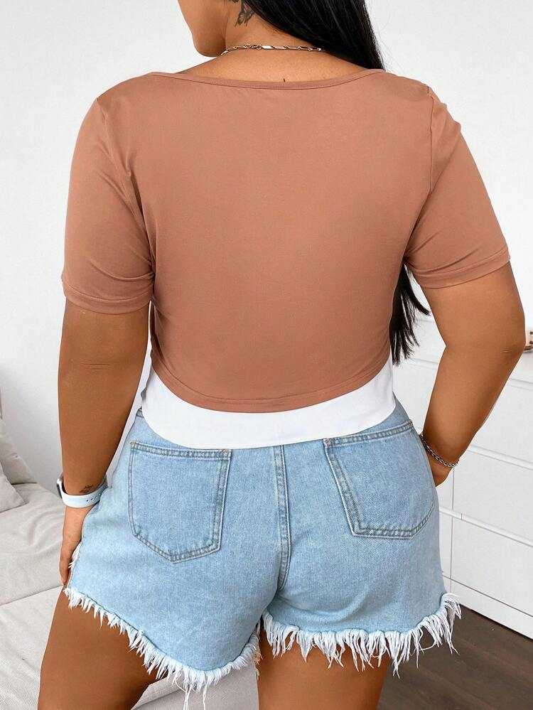 Women's Plus Size 2 In 1 Short Sleeve T-Shirt With Pocket