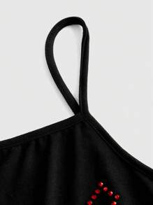 ROMWE Grunge Punk 交叉水鑽吊帶上衣 - 黑色 - 查看 3