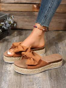 Women's Wedge Platform Sandals With Comfortable Rope Bottom Valentines - Brown - View 3