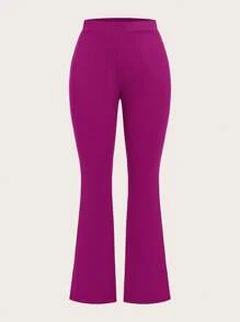SHEIN Clasi Women's Solid Color Trousers With Side Zipper - Red Violet - View 4