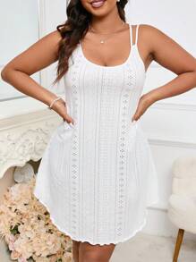 加大孔眼刺绣生菜边吊带睡衣睡裙