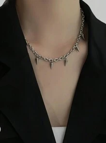 ROMWE Goth 1pc Fashionable Punk Elf Rivet Pendant Necklace - Silver - View 2