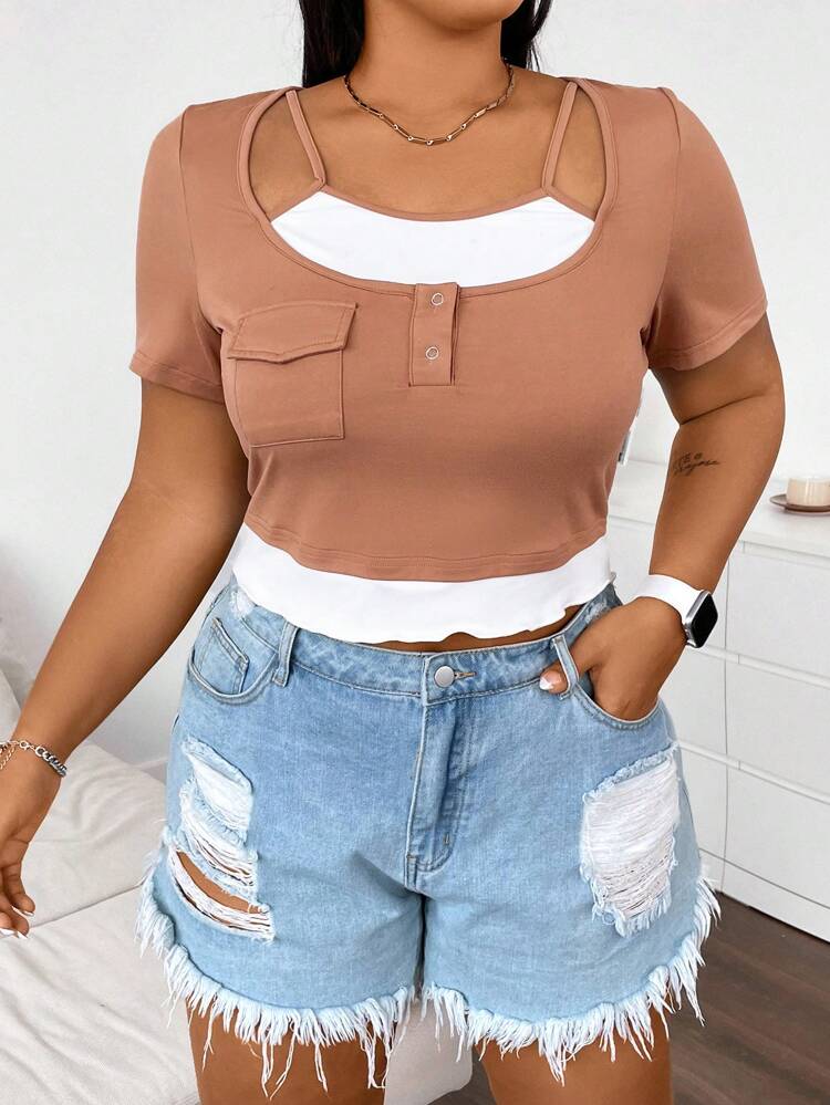Women's Plus Size 2 In 1 Short Sleeve T-Shirt With Pocket
