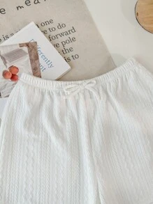 SHEIN LMoss Kids LMoss Tween Girl Tween Girl Urban Elegant Spring/Summer Knitted Solid Color Casual Straight Shorts